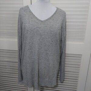 Lou & Grey Sweater Marled Gray Knit Long Sleeve V Neck Relaxed Fit Womens Small